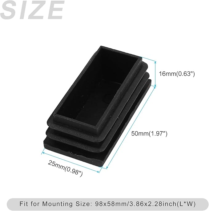 METALLIXITY Rectangle End Caps (50 x 25mm) 24Pcs, Plastic Rectangle Tube Inserts Threaded End Blanking Caps Protector - for Furniture Table Chair Legs, Black - Image 2