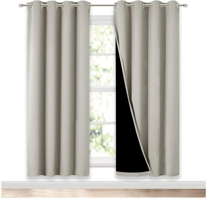 NICETOWN 100% Blackout Window Curtain Panels, Full Light Blocking Drapes with Black Liner for Nursery, 72-inch Drop Thermal Insulated Draperies (Natural, 2 Pieces, 52-inch Wide Per Panel) by NICETOWN