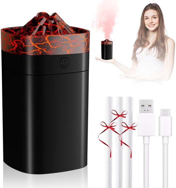 Portable Mini Humidifier, 400ml Small Humidifier with 2 Modes Large Spray, USB Personal Desktop Humidifiers for Home Bedroom Office Travel with 7 Color LED Light, Auto-Off, Bass Work(Black-Crackle) - Image 8