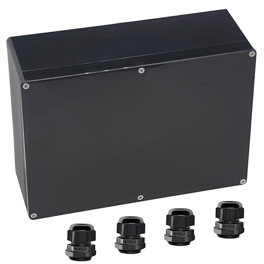Junction Box IP65 Waterproof ABS Plastic Electrical Project Case Power Junction Boxes, Project Box with 4 PCS M16 Cable Glands 10.35x7.17x3.74 inch (263 x 182 x95 mm) by Otdorpatio