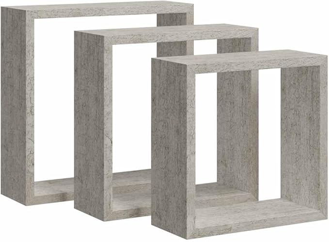 vidaXL Set of 3 Modern Wall Cube Shelves in Concrete Gray Floating Storage Solutions for Living Room Study and Office Shelf Corner Decorative Modular Shelving Organizer Indoor by vidaXL