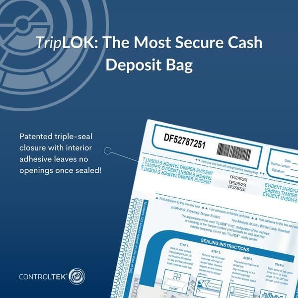 ControlTek TripLok 15" x 20", Clear, 50 Bags Tamper-Evident Deposit Bags for Cash Handling & Valuables, Moisture, Heat and Cold Sensitive Ink, Tear-Off Receipt + Large Barcodes 585048 - Image 7