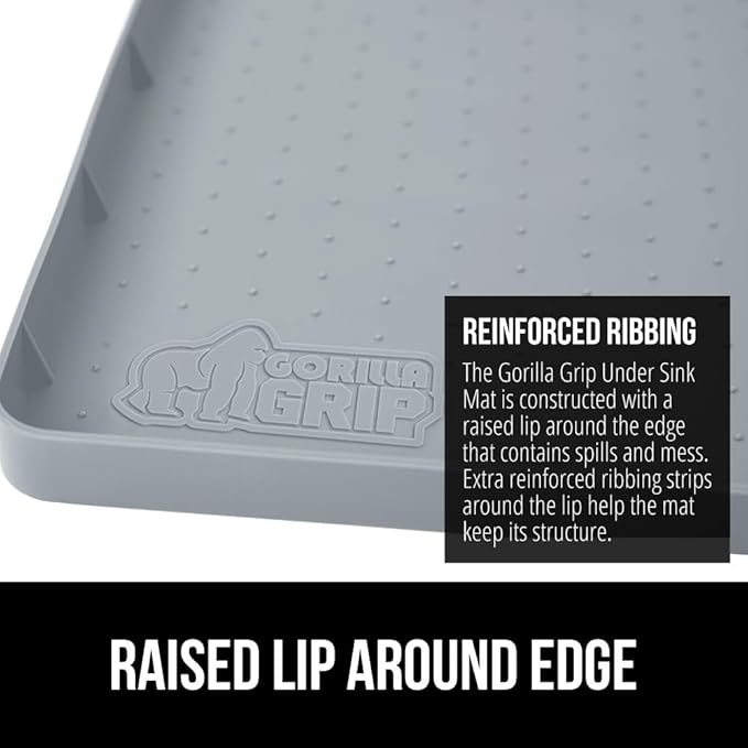 GORILLA GRIP Waterproof Silicone Under Sink Mat with Raised Lip for Kitchen and Bathroom, 46 x 22 in, Cabinet Shelf Liner Stay in Place Mats Dishwasher Safe Drawer Liner, Organizer Tray, Light Grey - Image 5