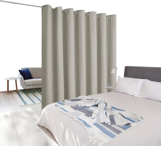 NICETOWN Wall Dividers for Rooms, Sound Barrier Room Divider Curtain Screen Partition, Function Thermal Blackout Patio Door Panel, Sliding Door Insulated Curtain, Natural, 8.3ft Wide x 8ft Long - Image 2