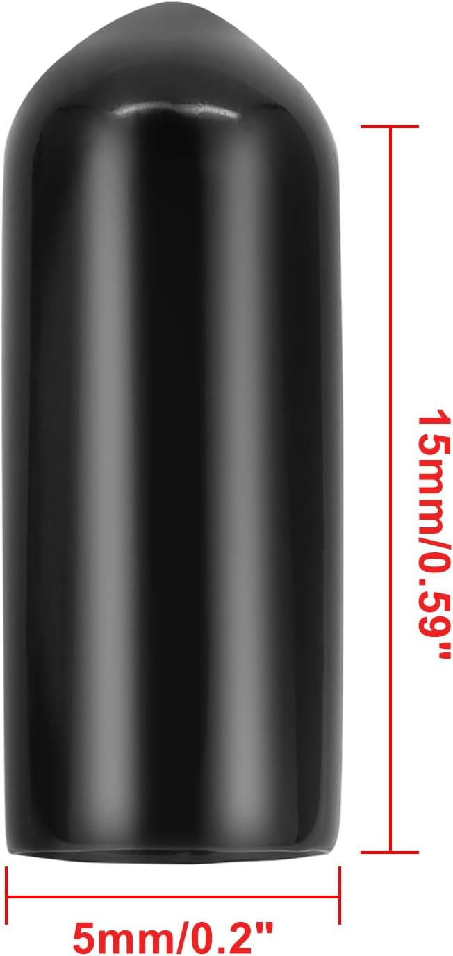 24 Pcs Round Rubber End Caps, 1/5" (5mm) ID Vinyl Flexible Screw Thread Protectors, Black Bolt End Caps for Metal Tubing Rod Bolt - Image 2