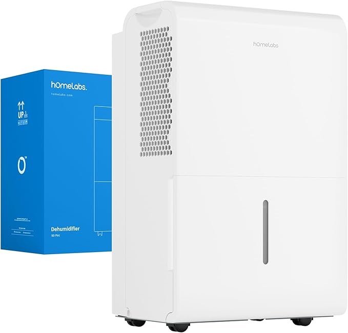 hOmeLabs Dehumidifier for Home, Office, Basements with Powerful Moisture Removal, Humidity Control, Auto Shut-off, Quiet Operation - 7,000 Sq Ft Wi-Fi (50 Pint MAX 120 Pint at 95°F, 90% RH) by hOmeLabs