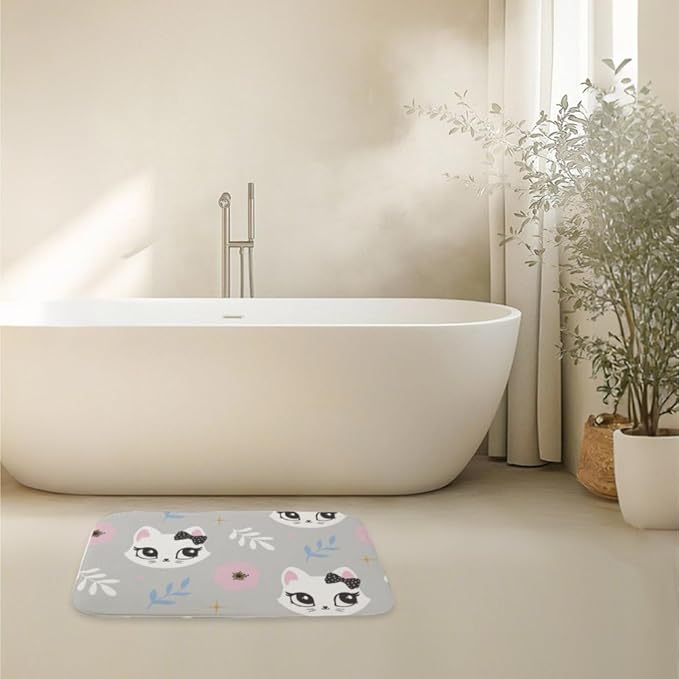 Cute Pet Animal Kitten Bow Runner Rug Bathroom Toilet Rugs Foot Mat Mats for Bathroom Anti Mold Water Absorption Non-Slip Rubber Backing Hot Tub Accessories Girls Cozy Home Boho Decor 18X30in - Image 6