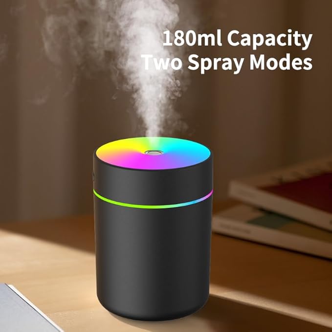 180ml Portable Small Humidifier with Colorful LED Night Light, USB Personal Desktop Humidifier for Car Home Office Travel, Auto Shut-Off, 2 Mist Modes, Super Quiet - Image 9