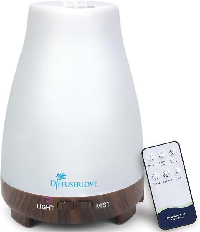 Diffuserlove Essential Oil Diffusers 200ML Remote Control Diffuser Mist Humidifiers BPA-Free Aromatherapy Diffuser (Black Base) by Diffuserlove