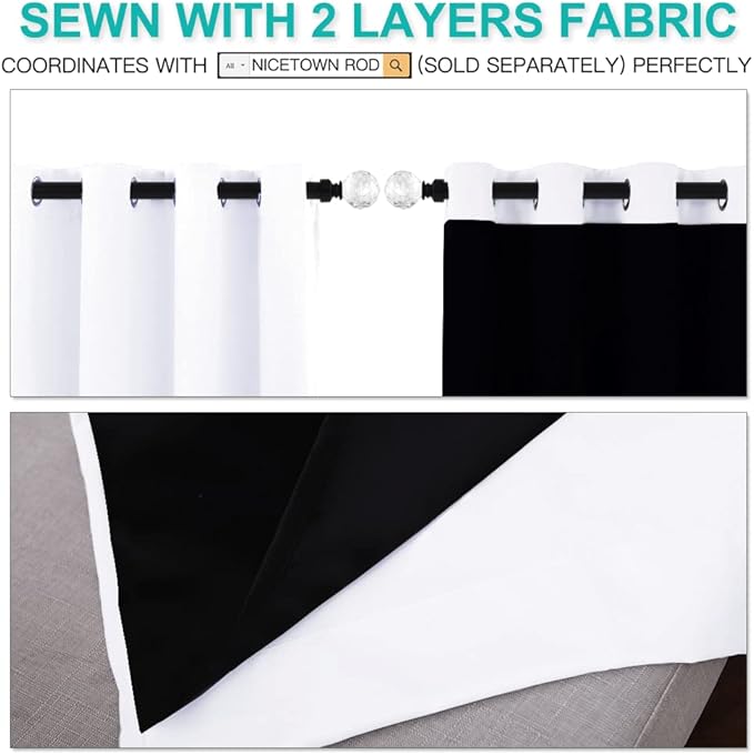 NICETOWN Full Shading Cold Blocking Curtains for Windows, Super Heavy-Duty Black Lined Blackout Curtains for Bedroom, Privacy Assured Window Treatment (White, Pack of 2, 62 inches W x 95 inches L) - Image 5