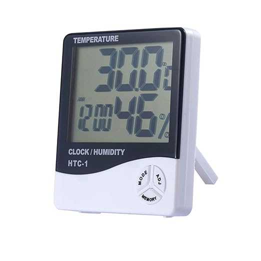 Temperature Humidity Meter,LCD Electronic Digital Outdoor/Indoor Thermometer Hygrometer with Clock Time Humidity Monitor for Home,Bedroom,Pet,Reptile,Plant,Greenhouse,Basement,Guitar (HTC-1) by Soseelnee