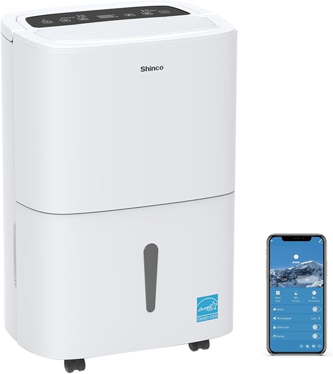 Shinco 6,000 Sq.Ft Energy Star Dehumidifier with WIFI, Ideal for Large Rooms and Home Basements, Efficient Moisture Removal with Adjustable Humidity Control, 1.32 Gallons Water Tank by ShincoAirConditionerDehumidifier