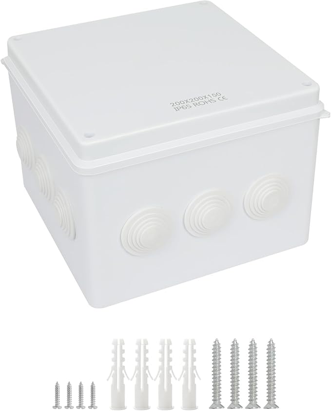 LeMotech Junction Box, ABS Plastic IP65 Waterproof and Dustproof, Universal Electrical Enclosure, Outdoor and Indoor Project Box 7.8X 7.8X 5.9 inch (200 x 200 x 150 mm) by LeMotech