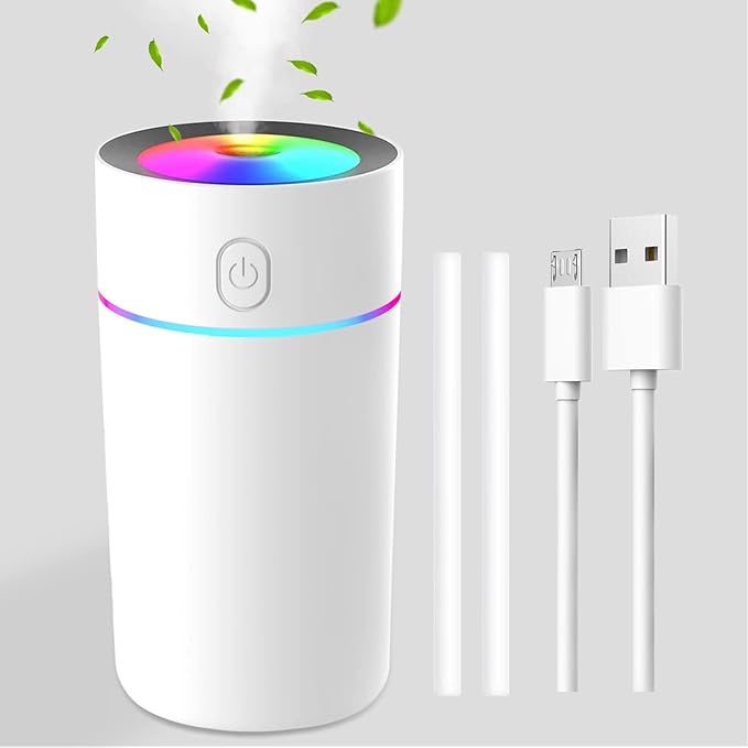 Portable Mini Humidifier with 7-color Lights, Cool Mist Small Desk Humidifiers Car Humidifier [2 Mist Modes] USB Personal Desktop Humidifiers for Bedroom, Office, Travel, Car, Plants, Super Quiet by Marspeeder