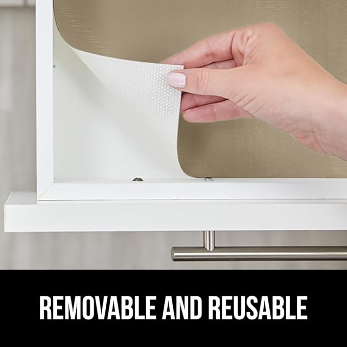 GORILLA GRIP DripGuard Shelf Liner, Non-Adhesive Drawer and Kitchen Cabinet Protector, Strong Grip Slip Resistant Underside, Smooth Surface Liners for Cabinets, Bathroom Closets, 17.5x120 Inch, Beige - Image 6