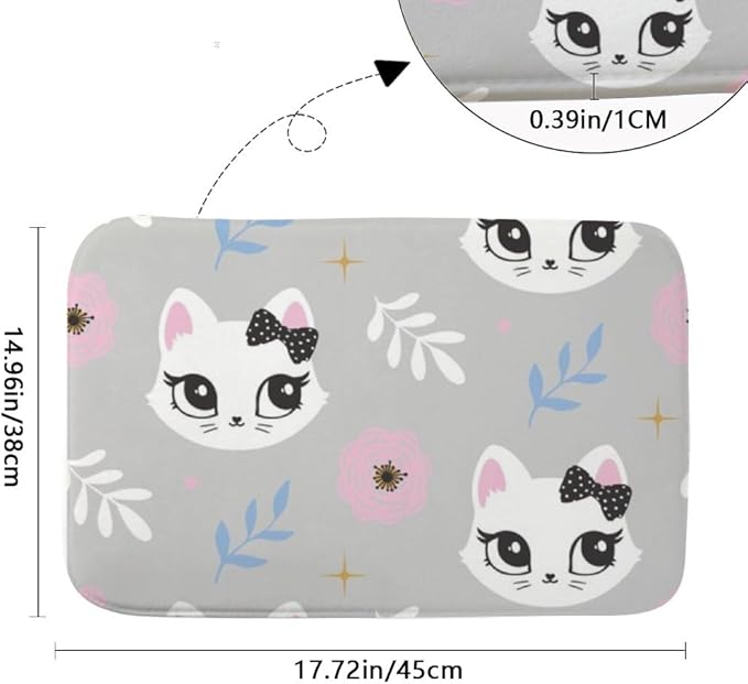 Cute Pet Animal Kitten Bow Runner Rug Bathroom Toilet Rugs Foot Mat Mats for Bathroom Anti Mold Water Absorption Non-Slip Rubber Backing Hot Tub Accessories Girls Cozy Home Boho Decor 18X30in - Image 3