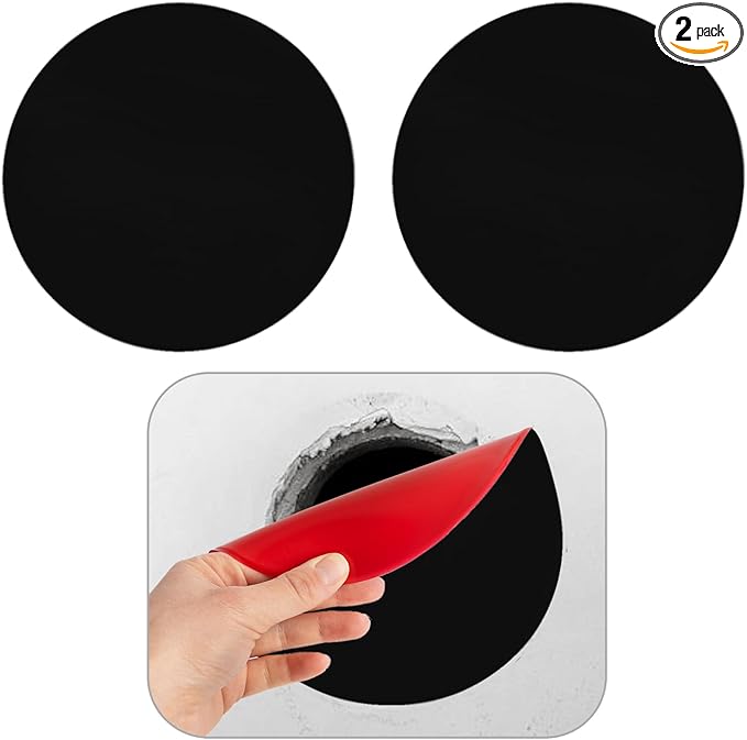Rubber Bond Self-Adhesive Rubber Wall Outlet Cover Plate 2 Pack - Easy to Apply Peel & Stick Drywall Hole Patch - 7 Inch Round Screwless Blank Wall Plate Cover - Premium Rubber Wall Hole Cover (Black) by RubberBond