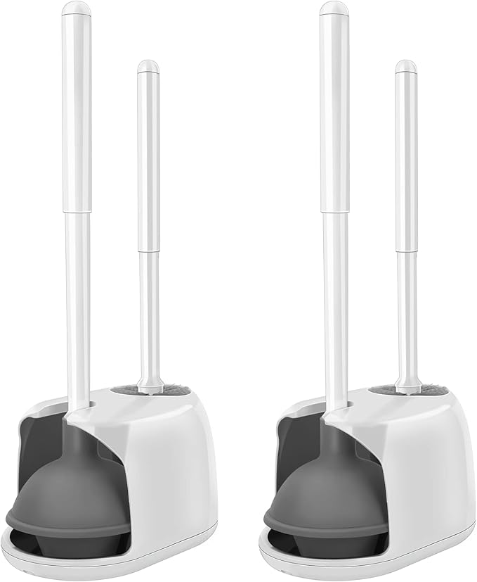 SetSail Toilet Brush and Plunger Set, 2 Packs Toilet Plungers for Bathroom Heavy Duty Toilet Bowl Brush and Holder Hidden Toilet Plunger and Brush Set for Deeply Cleaning - White by SetSail