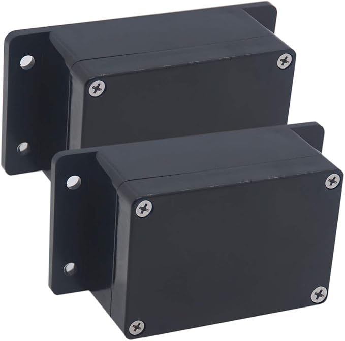 2 Pack Project Box IP65 Waterproof Junction Box ABS Plastic Black Electrical Boxes DIY Electronic Project Case Power Enclosure with Fixed Ear 3.94 x 2.68 x 1.97 inch(100x68x50mm) by Raculety