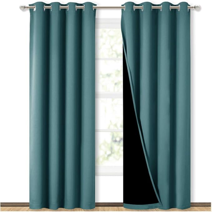 NICETOWN Complete 100% Blackout Curtain Set, Thermal Insulated & Energy Efficiency Window Draperies for Guest Room, Full Shading Panels for Shift Worker and Light Sleepers, Sea Teal, 52W x 84L, 2 PCs by NICETOWN