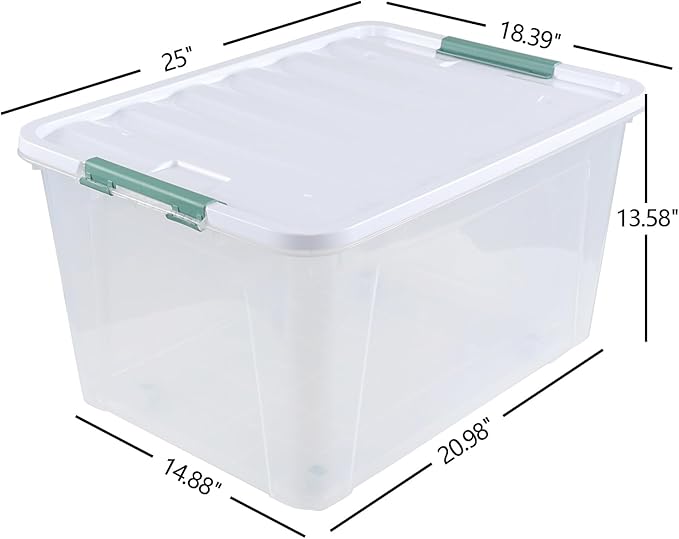 80 L Large Plastic Storage Bins with Lids, 4 Pack Wheeled Clear Storage tote with Latch Handle - Image 2