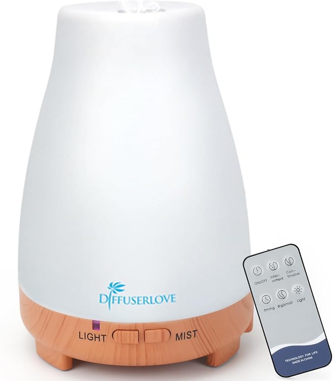 Diffuserlove Essential Oil Diffusers 200ML Remote Control Diffuser Mist Humidifiers BPA-Free Aromatherapy Diffuser (Yellow Base) by Diffuserlove