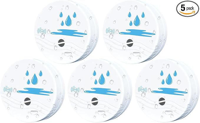 5 Pack Water Leak Detectors for Home, 100dB Waterproof Water Sensor Alarm Leak Detector for Basements, Bathrooms, Laundries, Sinks, and Windows(Battery Included) by Unknown
