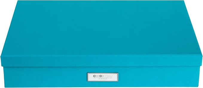 Bigso Sverker Fiberboard Legal and Art Storage Box | Scrapbook Storage Box for Loose Papers and More | Durable Document Boxes with Lid and Metal Label Holder | 17.1’’ x 12.2’’ x 3.3’’ | Turquoise - Image 5