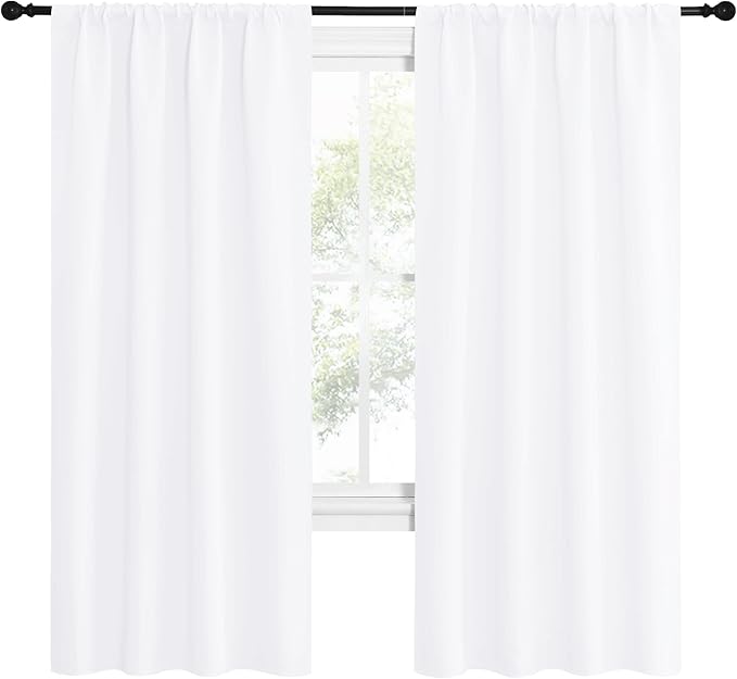 NICETOWN 50% Light Blocking Kitchen Curtains - Window Treatment Rod Pocket Curtains/Drapes for Bedroom (2 Panels, 42 by 72, White) - Image 2