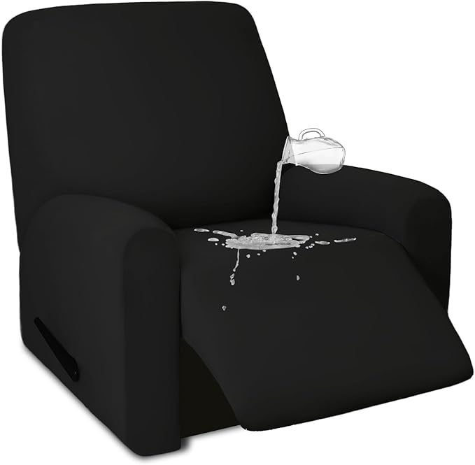 PureFit 100% Dual Waterproof Couch Cover Slipcovers for Couches and Sofas - Stretch Non Slip Fleece Sofa Covers Washable, Leakproof Furniture Protector for Kids, Pets, Dog (Recliner, Black) by PureFit