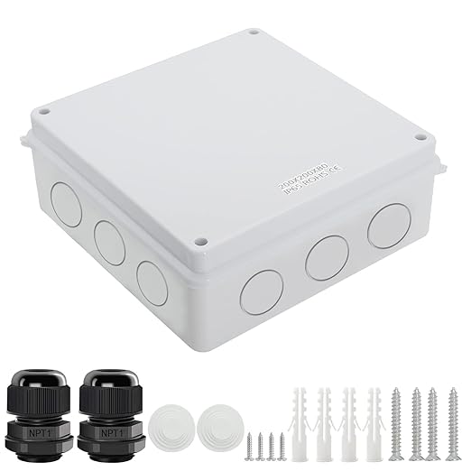 LeMotech Junction Box, Electrical Box IP65 Water Resistant Dustproof ABS Plastic Project Enclosure for Electronics White 7.9 x 7.9 x 3.1 inch by LeMotech