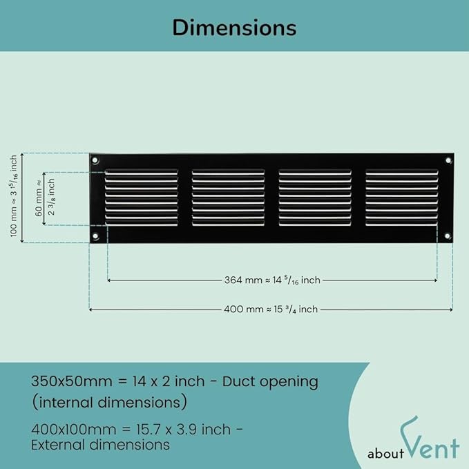 14x2 inch (Duct Opening) Vent Cover - Black Ventilation Covers for Wall and Ceiling - Metal Return Grille - HVAC AC Air Vents Register for Indoor and Outdoor Use with Mesh - Image 2