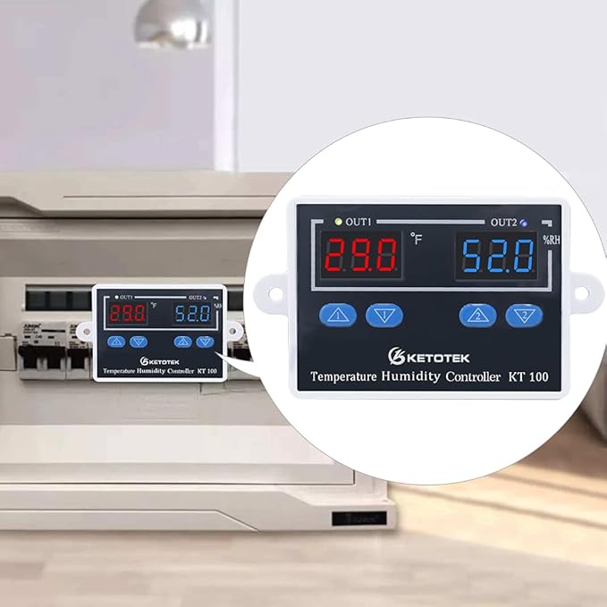 KETOTEK KT100 Humidity Temperature Controller 120V 10A Fahrenheit Digital Thermostat Humidistat Control Switch Direct Output with 1.5m Temperature Humidity Sensor - Image 6