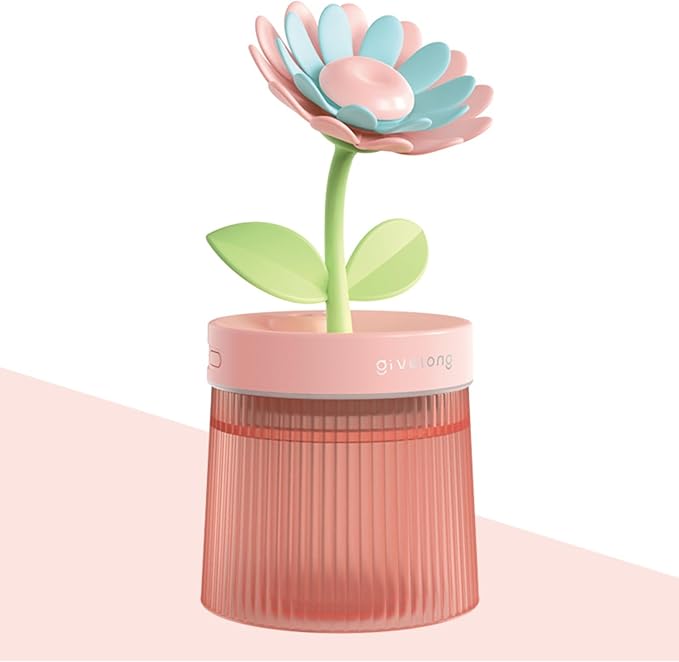 Cute Mini Humidifier 320mL Cool Mist Humidifie mute with 2 Mist Modes,for Home/Nursery/Office,Portable Mini Air Moisturizer,rechargeable mini humidifier(Sunflower Pink) by Unknown