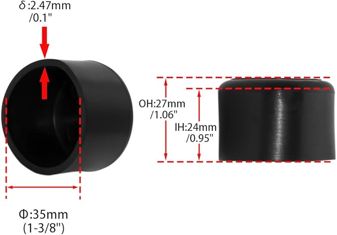 Flyshop 1-3/8", 35 mm, Patio Round Chair Leg Caps, Furniture Table Feet Covers Floor Protectors, Flexible Anti-Scratch PVC Legs Tips, 8 Pack, Black - Image 2