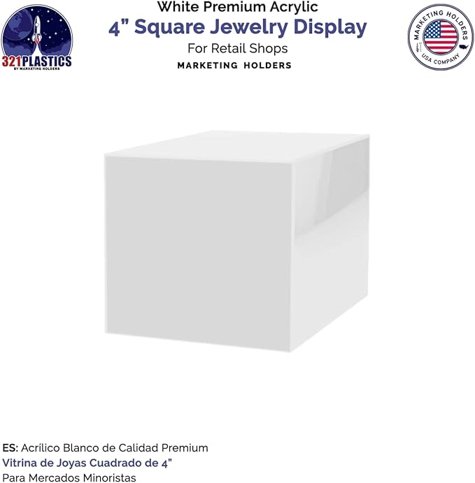 4" Acrylic Display Riser Box with One Open Side No Lid Versatile Glossy White Square Lucite Retail Product Platform or Merchandise Storage Bin No Assembly by Marketing Holders - Image 3