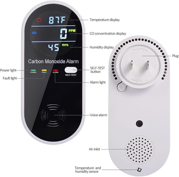 3 in 1 Carbon Monoxide Detector, KH Alert Portable Carbon Monoxide Detectors for Travel, Plug in Carbon Monoxide Detector with Temperature Humidity Sensor Built-in, Easy to Read & Install - Image 2