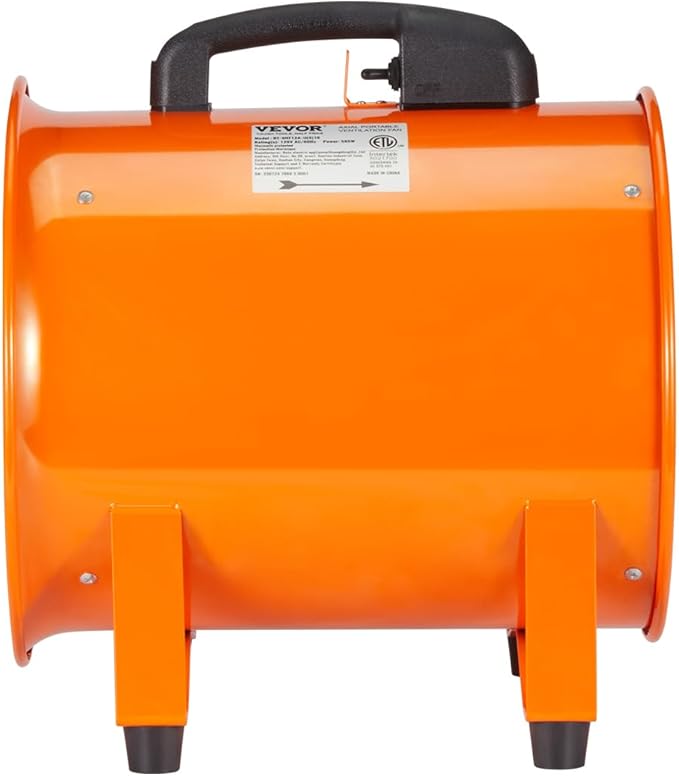 VEVOR Air Mover Blower Fan 12 Inch, 3198CFM 585W with 16.4ft Flexible Duct, Industrial Portable Ventilator Blower/Exhaust, Orange - Image 10