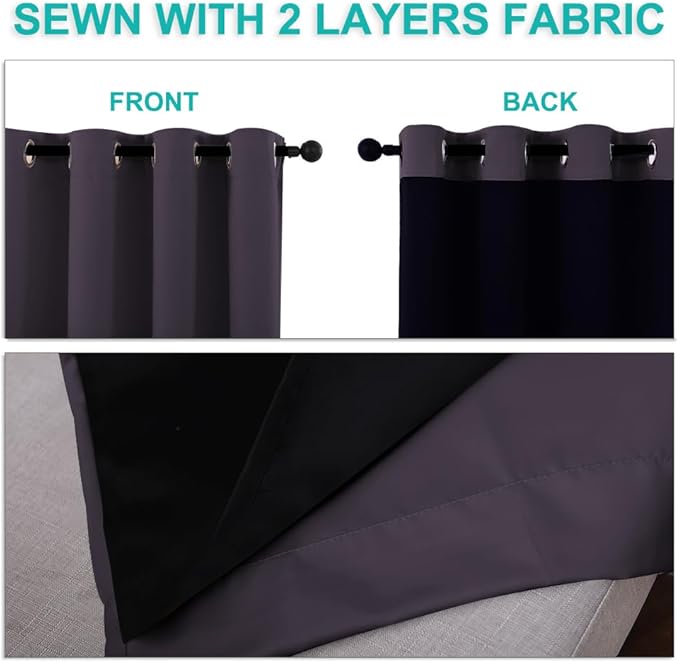 NICETOWN 100% Blackout Window Curtain Panels, Greyish Purple, 2 Pieces, 70" Wide Each Panel, Cold and Full Light Blocking Drapes with Black Liner for Nursery, 84" Drop Thermal Insulated Draperies - Image 5