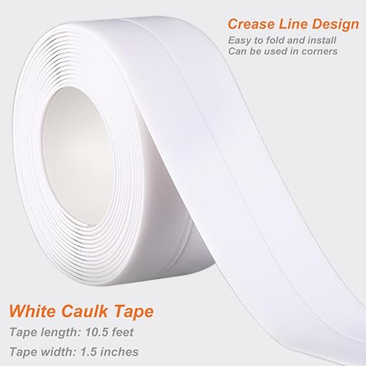 White Caulk Tape Waterproof Self Adhesive, Toilet & Bathtub Sealant Strip, Peel & Stick Caulking Tape for Floor Tile Corner Trim & Shower, Bathroom Accessories, Better Than Silicone Caulk - Image 2