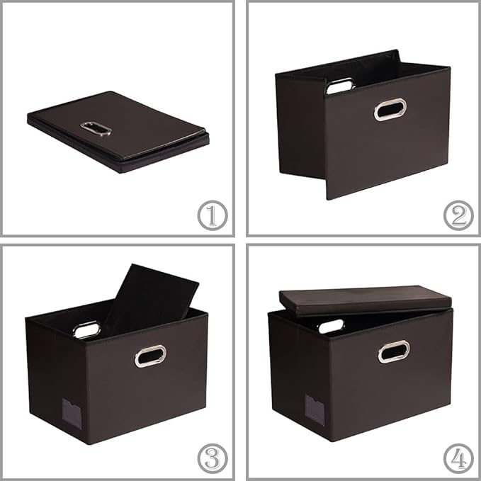 PRANDOM Large Foldable Storage Bins with Lids [3-Pack] Leather Fabric Collapsible Storage Boxes Organizer Containers Baskets Cube with Cover for Home Bedroom Closet Office Brown(17.7x11.8x11.8) - Image 5