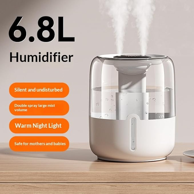 7L large-capacity humidifier, USB dual spray with night light and display screen, suitable for large rooms, dormitories, offices, bedrooms and desktops (White, Digital display) - Image 9