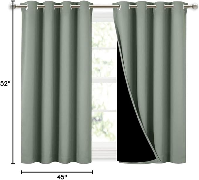NICETOWN Greyish Green 100% Blackout Curtains 45 inches Long, 2 Thick Layers Completely Blackout Window Treatment Thermal Insulated Lined Drapes for Small Window (1 Pair, 52 inches Width Each Panel) - Image 9