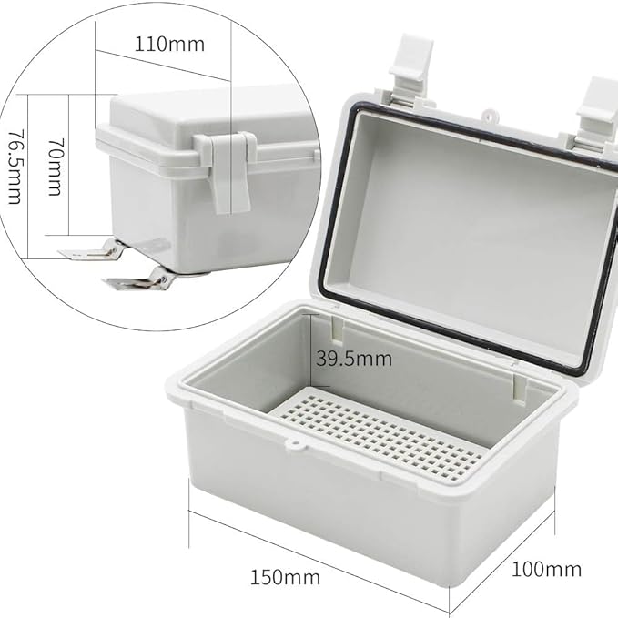 MAKERELE Outside Small Outdoor Junction Box Waterproof Electrical with Lock and Wall Bracket 5.9" 3.9" 2.8" (15010070mm) Hinged Cover Grey Plastic Clip Project ABS Plastic Case with 2 NPT 1/4” Glands - Image 2