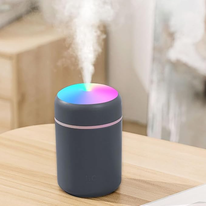 Portable Mini Humidifier, 300ml with Colorful LED Night Light, USB Personal Desktop Humidifier for Car Office Home Travel, Auto Shut-Off, 2 Mist Modes, Super Quiet(grey) by HISKFUN