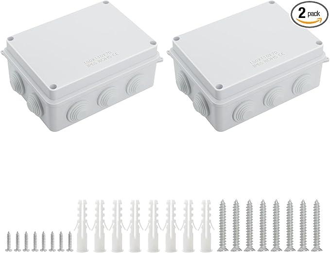 LeMotech ABS Plastic Dustproof Waterproof IP65 Junction Box Universal Electrical Project Enclosure White 5.9 x 4.3 x 2.8 inch (150 x 110 x 70 mm)(Pack of 2) by LeMotech
