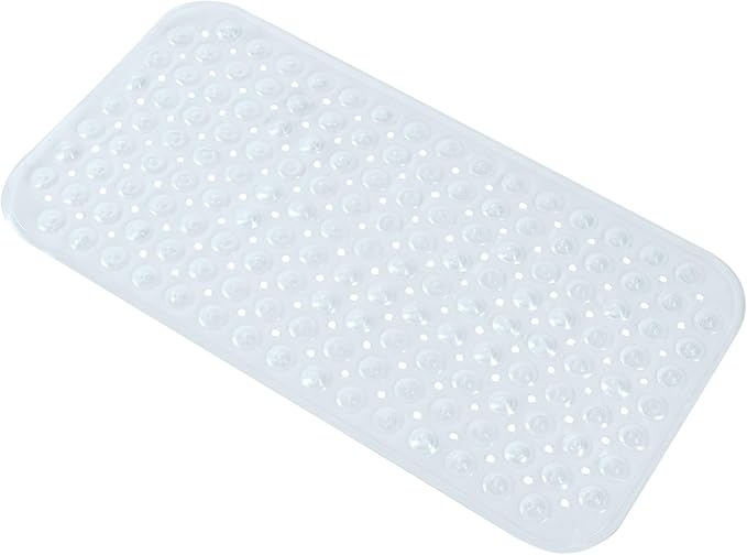 Anti-Slip Bathtub Shower mat, 27.5×14.5（Approximately 70×37cm） inch Soft Oversized Machine Washable Non-Slip Bathtub mat with Drainage Holes, Bathroom Floor Suction Cup.（1-Clear White） by ERASILKEN-X