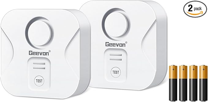 Geevon 2 Pack Water Leak Detectors for Home, 100dB Loud Water Alarm Sensor Leak Detection with Drip Alert for Basements, Laundry Rooms, Kitchen, IP56 Waterproof(Battery Included) by GEEVON