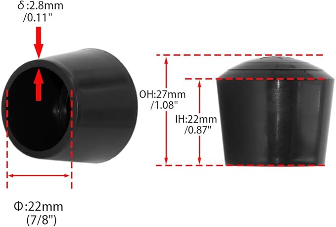 Flyshop 7/8", 22mm, Patio Round Chair Leg Caps, Furniture Table Feet Covers Floor Protectors, Non-Marking Odourless Synthetic Rubber Legs Tips, 8 Pack, Black - Image 2