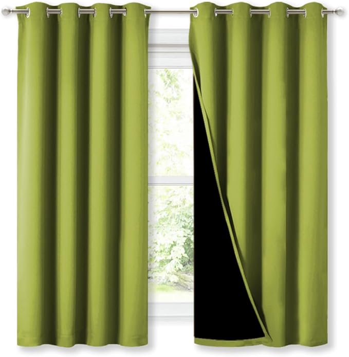 NICETOWN 100% Blackout Curtains 54 inches Long, Fresh Green, 1 Pair, 52 inches Width Each Panel, Double-Deck Completely Blackout Window Treatment Thermal Insulated Lined Drapes for Small Window by NICETOWN